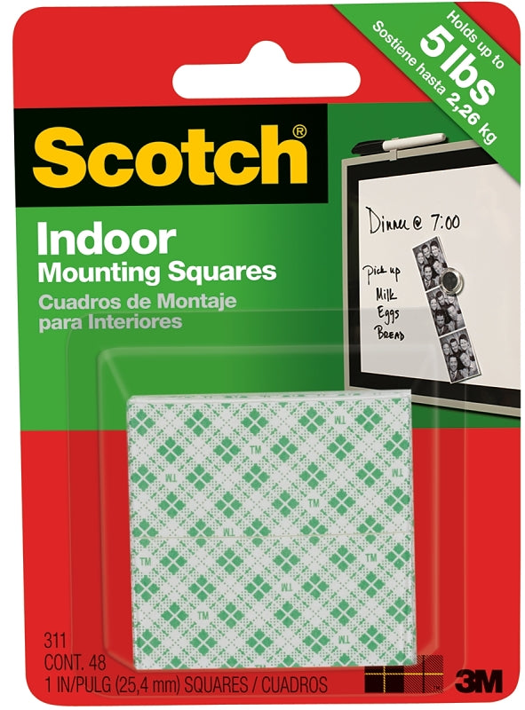 Scotch-Mount Indoor Double-Sided Mounting Squares 111H-SQ-48, 1 in x 1 in 48/pk 111H-SQ-48-DC