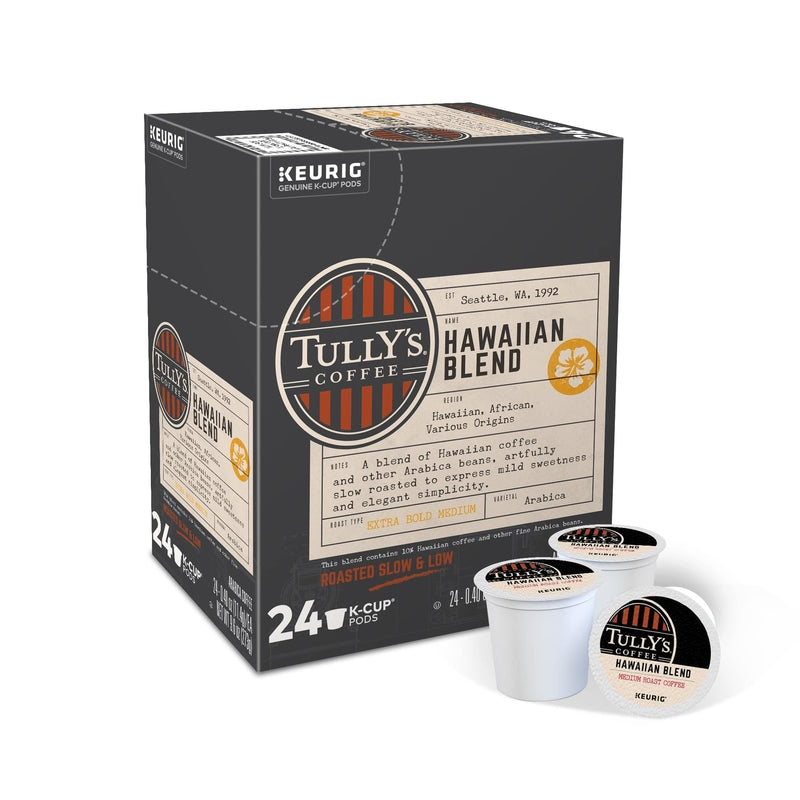 Tully's Coffee Hawaiian Blend, Single-Serve Keurig K-Cup Pods, Medium Roast Coffee, 24 Count