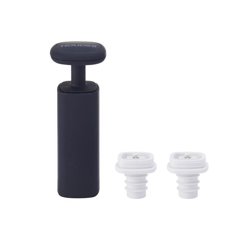 Houdini Wine Vacuum Preserver, 6"x 4"x 7", Black