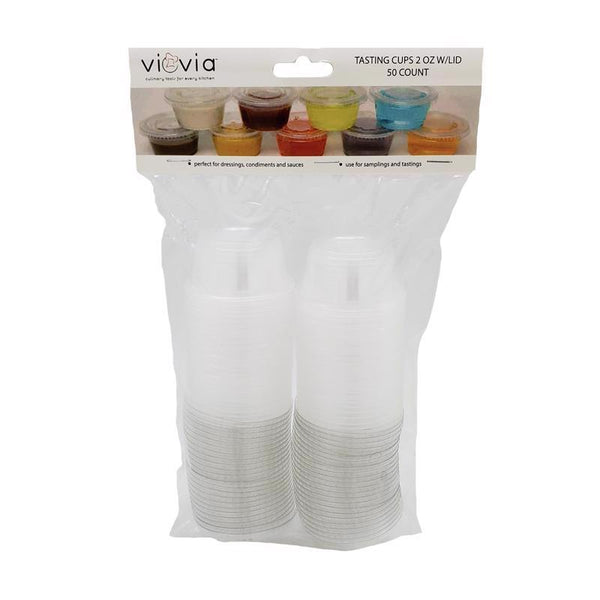 VIOVIA Tasting Cups W/LID 2 OZ - Disposable Plastic Portion Cups with LIDS Perfect for Any Occasion! - Available in Sets of 50 OR 200 Tasting Cups! (50) VIO-0372