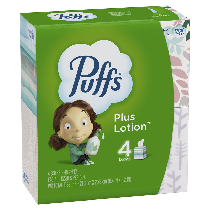 Puffs Plus Lotion Facial Tissues, Cube, 4 Boxes (48 Count Each)