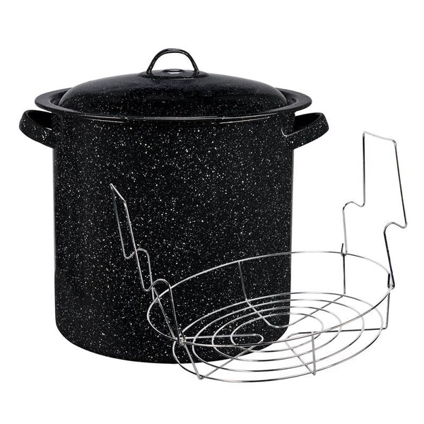 Granite Ware Enamel on Steel 15.5-Quart Water Bath Canner with lid & Jar Rack, Multiuse Pot, Resistant & Easy to Clean 320682