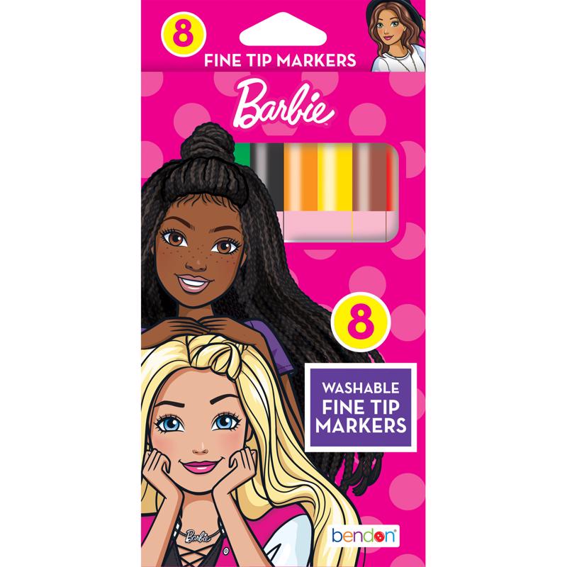 Bendon Barbie Washable Fine Tip Markers, 8 Count