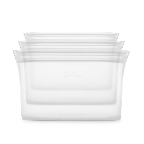 Zip Top Reusable Food Storage Bags | 3 Dish Set [Frost] | Silicone Meal Prep Container | Microwave, Dishwasher and Freezer Safe | Made in the USA Z-DSH3A-01