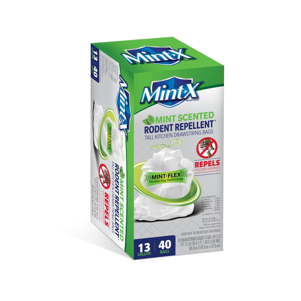 Mint-X MintFlex Rodent Repellent Trash Bags, Tall Kitchen Drawstring Bags, 1 FT 11 ¾ Inches X 2 FT 1 Inch, 0.90 MIL, 13 Gallon, 40 Count MX2425W40F