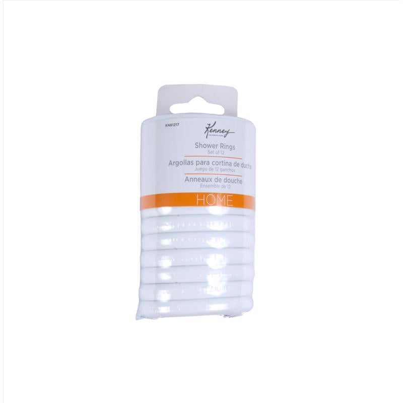 Kenney KN61217 Rust-Proof Smooth Plastic Shower Curtain Rings for Shower Curtain and Standard Shower Curtain Rod, Bathroom Use, Easy to Snap Closure, Easy to Install, Set of 12, White