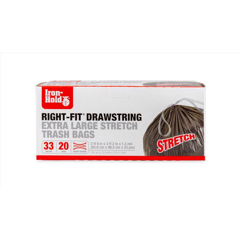 Berry Plastics- Flex Films Iron Hold 6041064 33 gal Right-Fit Drawstring Trash Bags44; 20 per Pack - Pack of 88