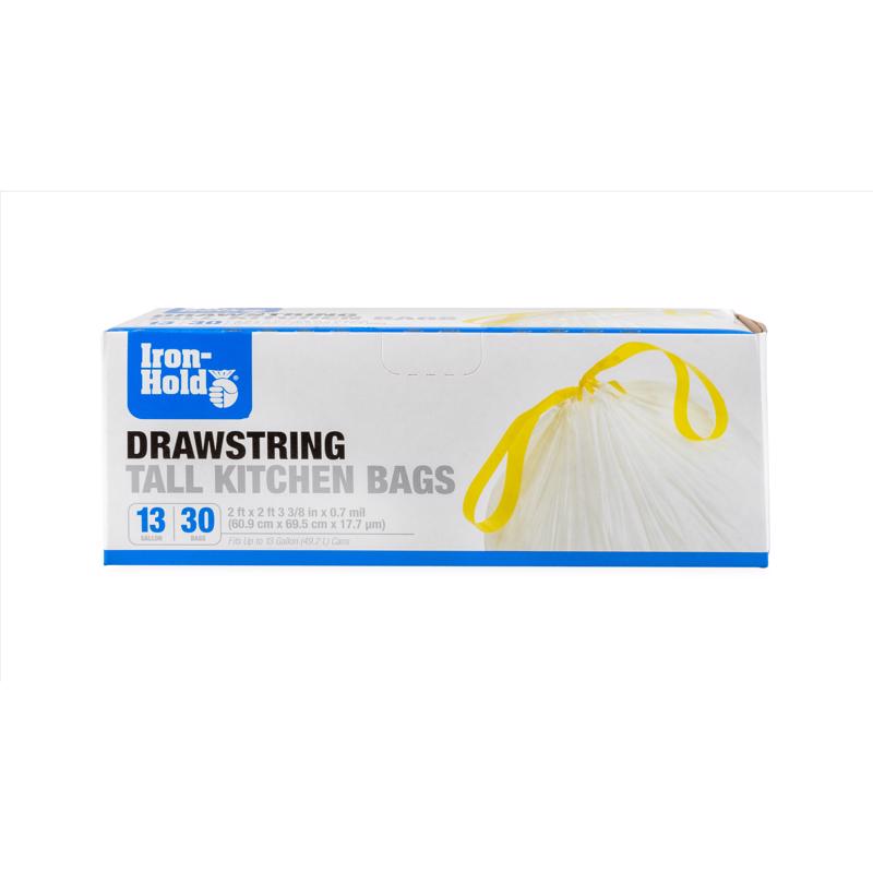 Iron-Hold Tall Kitchen Trash Bag- 13 Gallon, 30 Ct (Pack of 12), Drawstring