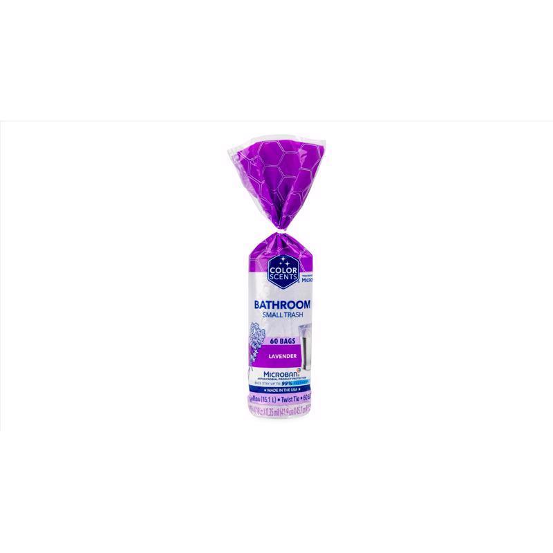 Color Scents Small Trash Bags - 4 Gallon, 480 Total Bags (8 Packs of 60 Count), Twist Tie - Lavender Bag in Lavender Scent