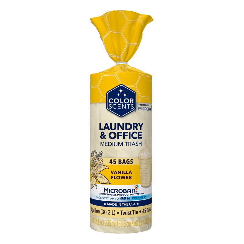 Color Scents Medium Trash Bags - 8 Gallon, 360 Total Bags (8 Packs of 45 Count), Twist Tie - Ivory bag in Vanilla Flower Scent