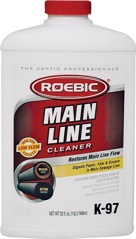 Roebic K-97 Liquid Main Line Cleaner with Bacteria Enzymes, Eliminates Organic Buildup in Sewer/Septic System and Protects from Clogs, Safe for Bathroom Toilet, 32 fl oz