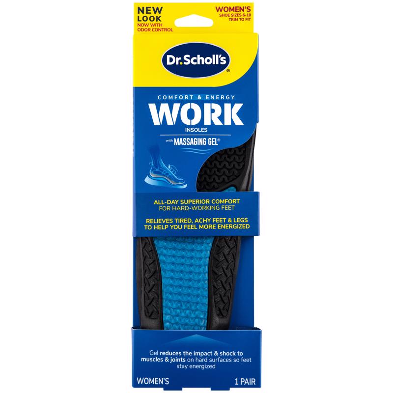 Work All-Day Superior Comfort Insoles (with) Massaging Gel, Women, 1 Pair, Trim to Fit
