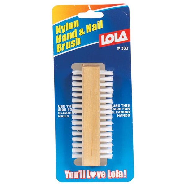 Lola Products Hand & Nail Brush | Soft & Stiff Side | Wooden No Slip Grip | Cleans Hands and Fingernails | Wood Block L383