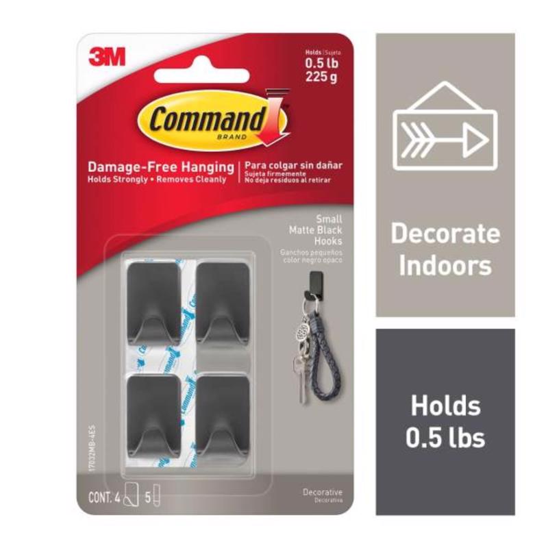 Command 3M [Removable]: Small Matte Black Hooks [4 Hooks/Pack] (Matte Black)