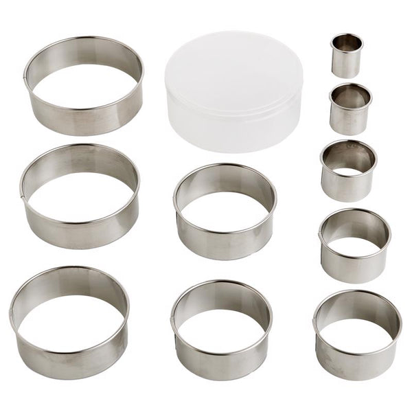 Mrs. Anderson's Baking Cookie Fondant Cutters, Graduated Round, Stainless Steel, 10-Piece Set with Storage Container 22144