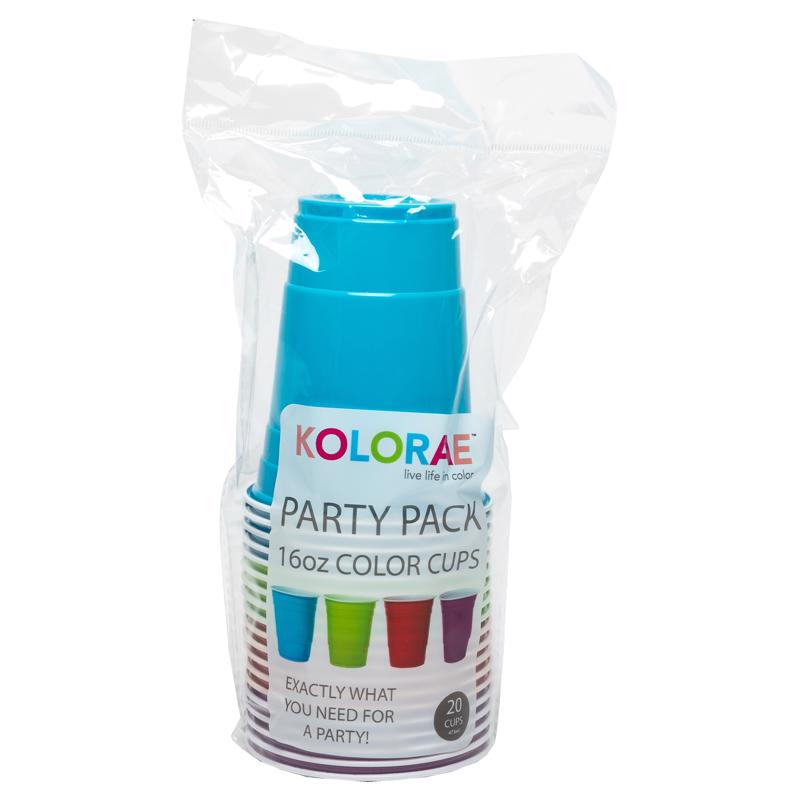 KOLORAE 16 oz. Color Cups 20 Count, Plastic Cups, Disposable Cups, Drinking Cups