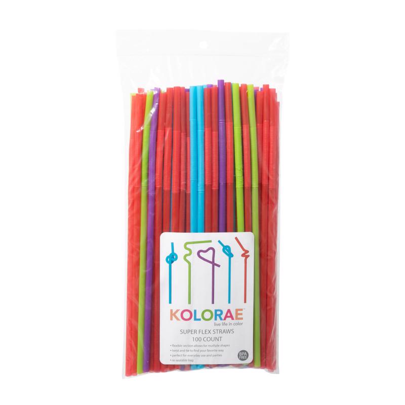 KOLORAE Flex Straws, Multi-colored, Disposable Plastic Bendy And Flexible Drinking Straws. Perfect For Kids Parties And Celebrations - Available In 100