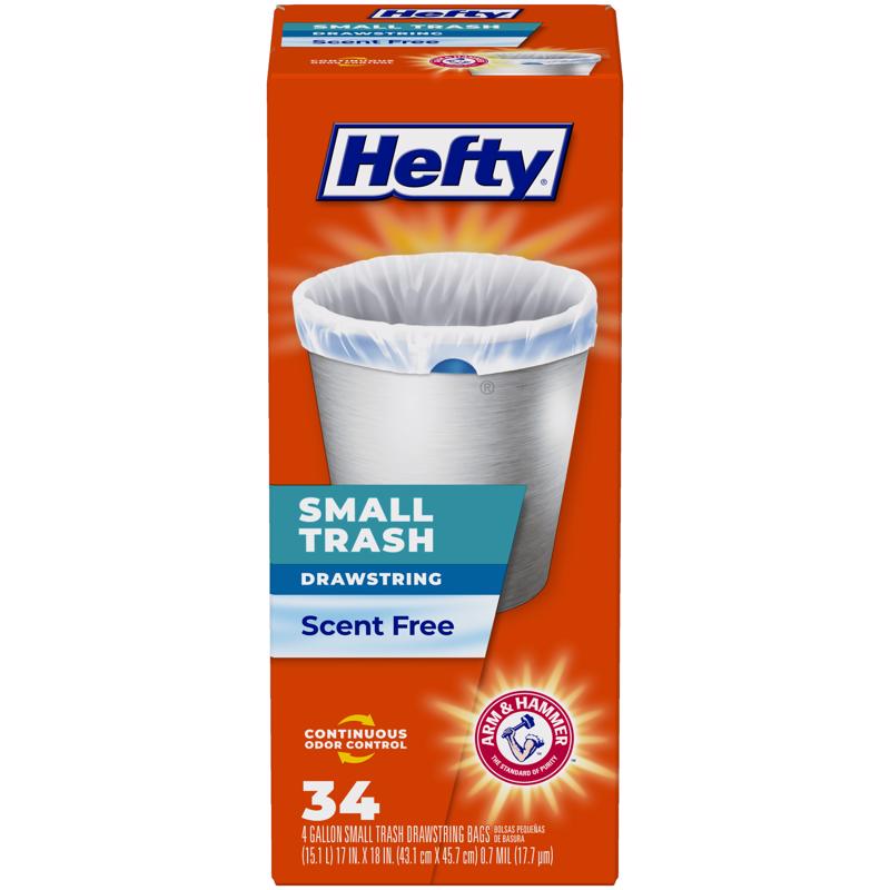 Hefty Small Garbage Bags, Unscented, 4 Gallon, 34 Count E88546