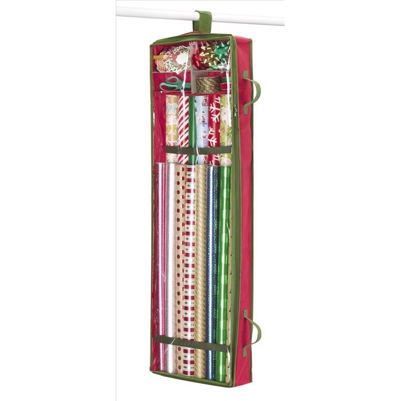 Whitmor Christmas & Holiday Gift Wrap Organizer - Holds 30 inch & 40 inch rolls - Stripe, Red