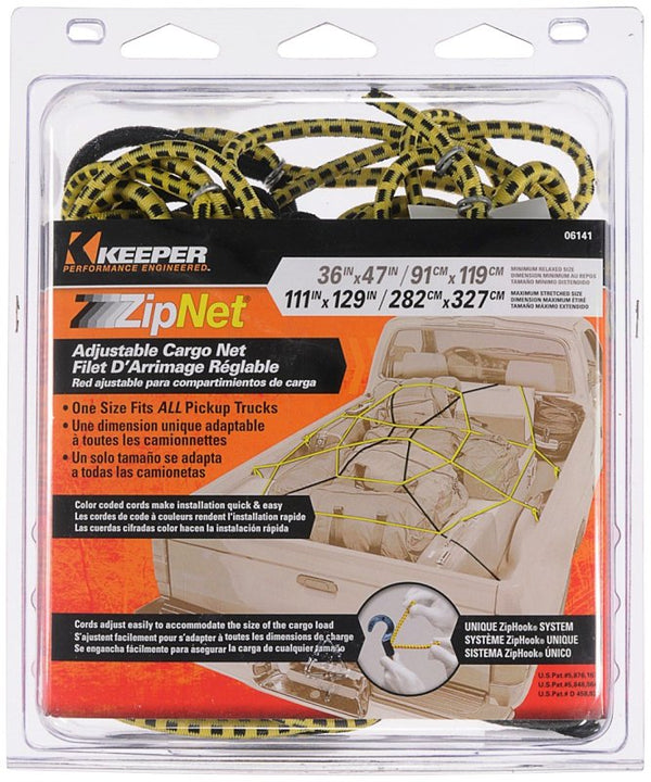 Keeper - 36" x 47" Adjustable Cargo ZipNet with ZipHook - Fully Adjustable and Expands to Maximum Stretched Size of 111" x 129" 06141