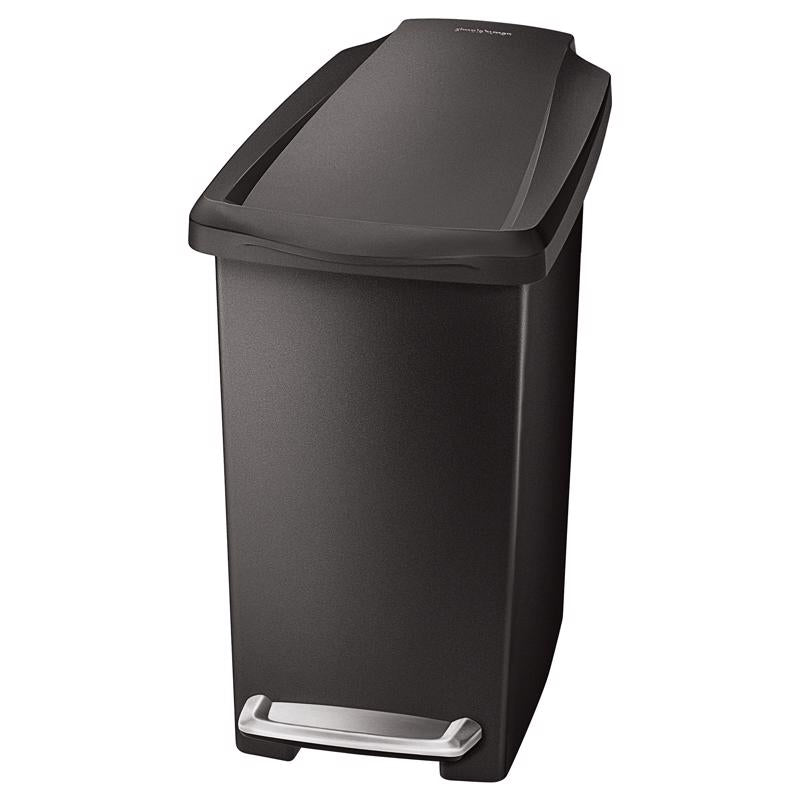 simplehuman 10 Liter / 2.6 Gallon Compact Slim Bathroom or Office Step Trash Can, Black Plastic