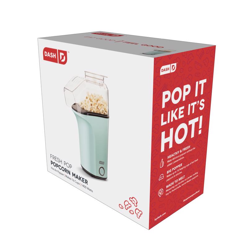 DASH Hot Air Popcorn Popper Maker with Measuring Cup to Portion Popping Corn Kernels + Melt Butter, 16 Cups - Aqua DAPP150V2AQ04