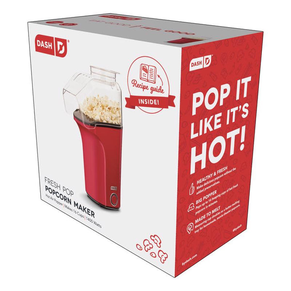 DASH Hot Air Popcorn Popper Maker with Measuring Cup to Portion Popping Corn Kernels + Melt Butter, 16 Cups - Red DAPP150V2RD04