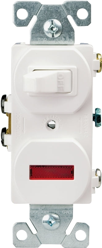 EATON Wiring 277W 15-Amp 120-volt Combination Single Pole Toggle Switch and Pilot Light with Back and Side Wiring, White 277W-BOX