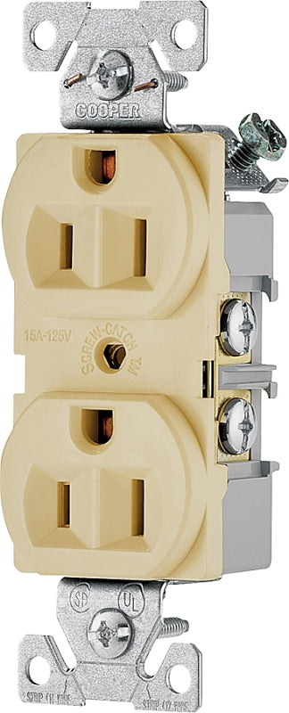 EATON Wiring BR15V-SP-L 15-Amp, 125-Volt Commercial Grade Back and Side Wire Duplex Receptacle, Ivory