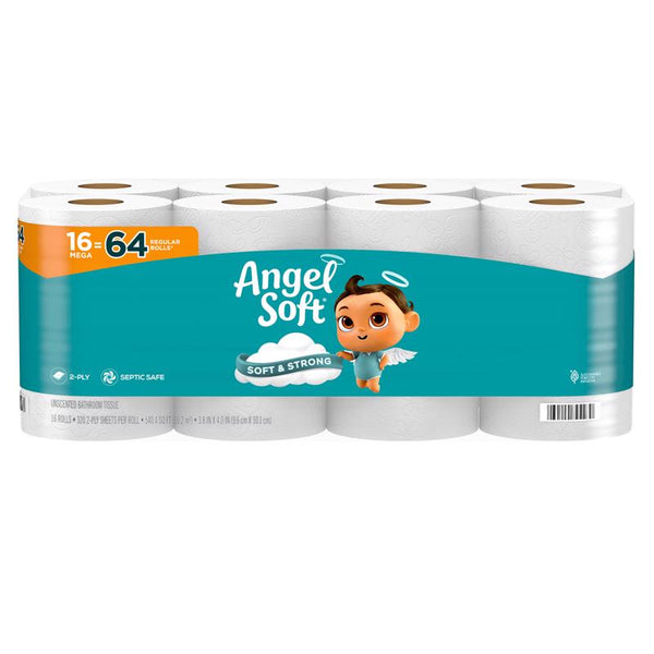 Angel Soft Toilet Paper, 16 Mega Rolls = 64 Regular Rolls, Soft and Strong Toilet Tissue 79423