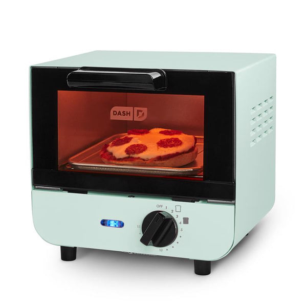 DASH Mini Toaster Oven Cooker for Bread, Bagels, Cookies, Pizza, Paninis & More with Baking Tray, Rack, Auto Shut Off Feature - Aqua DMTO100GBAQ04