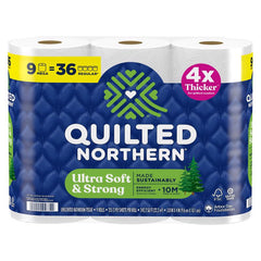 Quilted Northern Ultra Soft & Strong Toilet Paper, 9 Mega Rolls = 36 Regular Rolls, 5X Stronger*, Premium Soft Toilet Tissue 94566