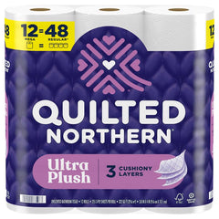 Quilted Northern Ultra Plush Toilet Paper, 12 Mega Rolls = 48 Regular Rolls, 3X Thicker*, 3 Ply Soft Toilet Tissue 87596