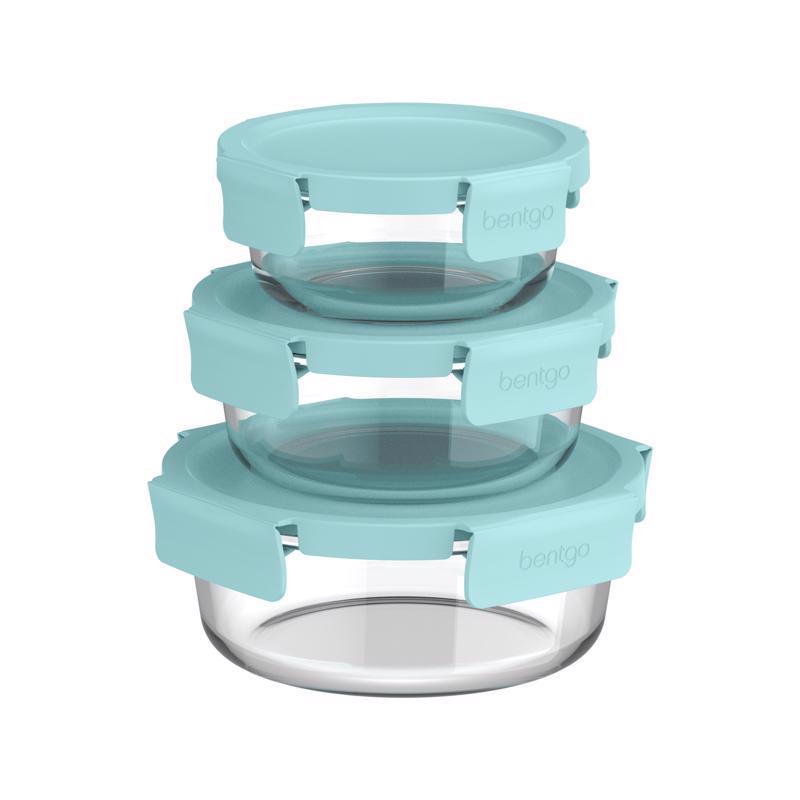 Bentgo Glass Leak-Proof Food Storage Set - 6-Piece Glass Containers with BPA-Free Airtight Lids, Reusable & Durable for Leftovers & Meal Prep - Microwave, Freezer, Oven & Dishwasher Safe (Soft Aqua) BGPLGLPK4-SA