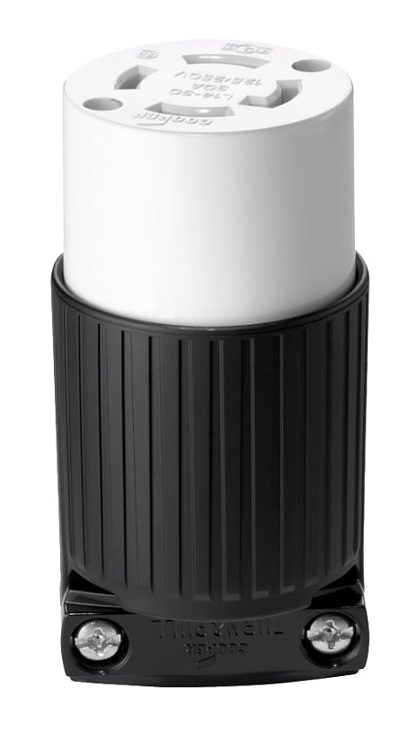 EATON L1430C Arrow Hart Safety Grip Grounded Locking Polarized Electrical Connector, 125/250 V, Black And White