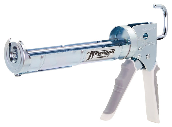 Newborn 960-GTR Super Ratchet Rod Cradle Caulking Gun with Gator Trigger Comfort Grip, 1/10 Gallon Cartridge, 6:1 Thrust Ratio, Silver
