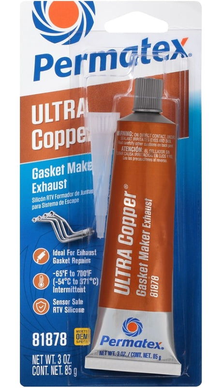 Permatex 81878 Ultra Copper Maximum Temperature RTV Silicone Gasket Maker, 3 oz. Tube