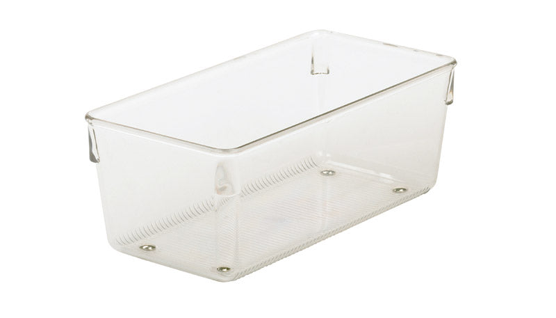 iDesign Linus Plastic Kitchen Drawer Organizer for Silverware, Spatulas, Cutlery, Gadgets, Office Supplies, Cosmetics, 4" x 8" x 3" - Clear