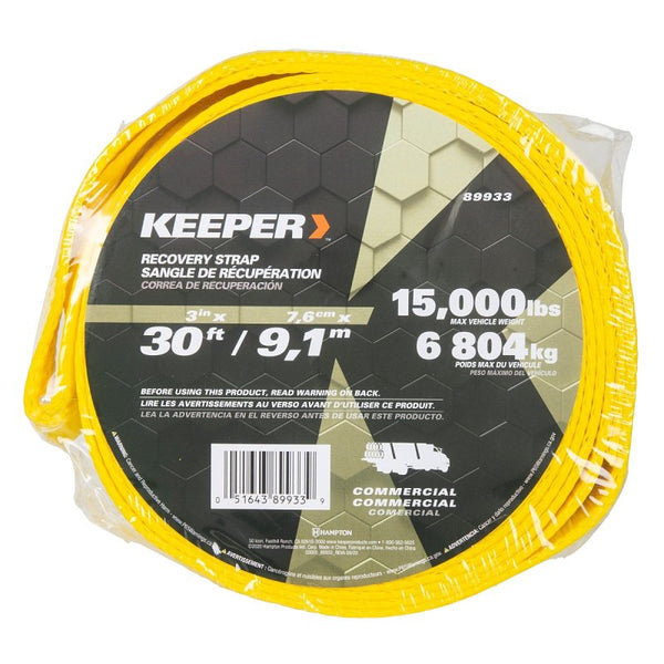 Keeper - 3" x 30' Emergency Vehicle Towing and Recovery Strap - 15,000 lbs. Max Vehicle Weight 89933
