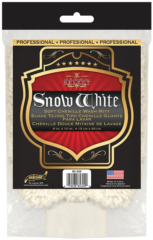 Myers 85-320 Snow White 85-320 Heavy Duty Professional Car Wash Mitt, 10 in L x 6 in W, Cotton Chenille, 1 Pack