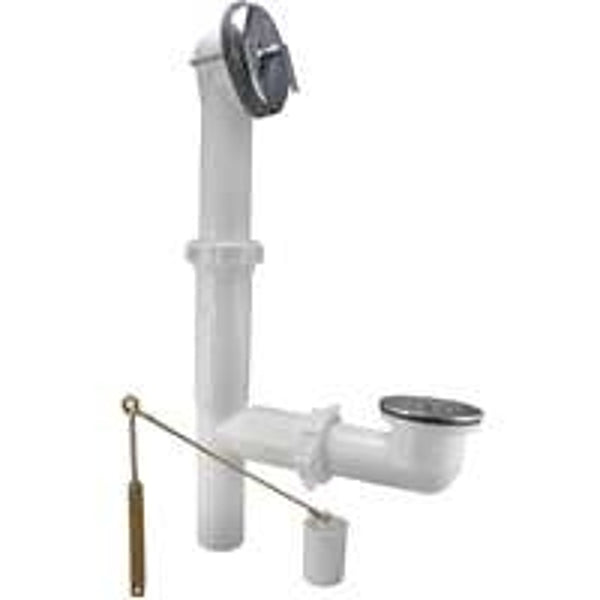 Plumb Pak PP64W Trip Lever Bath Drain, 1-1/2 In, Plastic, Polished Chrome, No Size, White