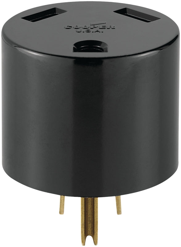 Eaton 1264 30-Amp 2-Pole 3-Wire 125-Volt Heavy Duty Grade Travel Trailer Receptacle Adaptor Plug, Black