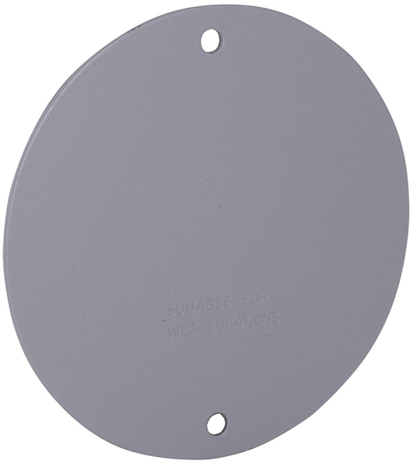 BELL 5374-0 Blank Round Flat Weatherproof Cover, 4 in Dia X 1/16 in T, Gray, Metal, Hubbell