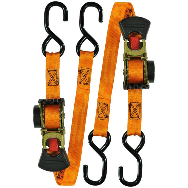 Keeper - 1" x 6' Retractable Ratchet Tie-Down with S Hooks, 2 Pack - 500 lbs. Working Load Limit 05561