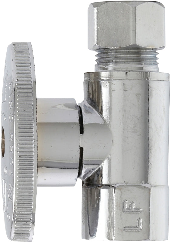 Plumb Pak PP52PCLF 1/4 Turn Straight Shut-Off Valve, 3/8 X 3/8 in, Fip X Od, Body, Chrome Plated, 3/8" x 3/8"