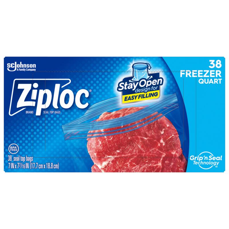 Ziploc 314444 Double Zipper Freezer Bags, 1 qt, 2.7 mil, 6.97-Inch x 7.7-Inch, Clear, 9/Carton