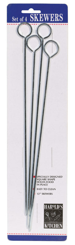 HIC Kitchen Reusable Barbecue and Grilling Shish Kabob Skewers with Ring-Handle Top, 12-Inches, Set of 4 43169