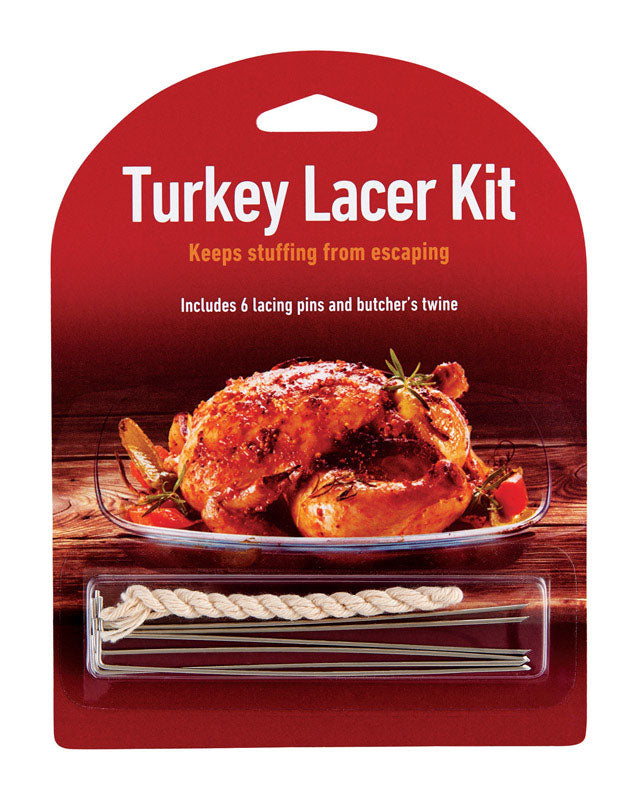 HIC Kitchen Turkey Lacer Kit, Cotton Butcher?s Twine & Reusable Stainless Steel Pins, Secure Stuffing, Easy-Pull, Oven Safe, Ideal for Poultry & Meats