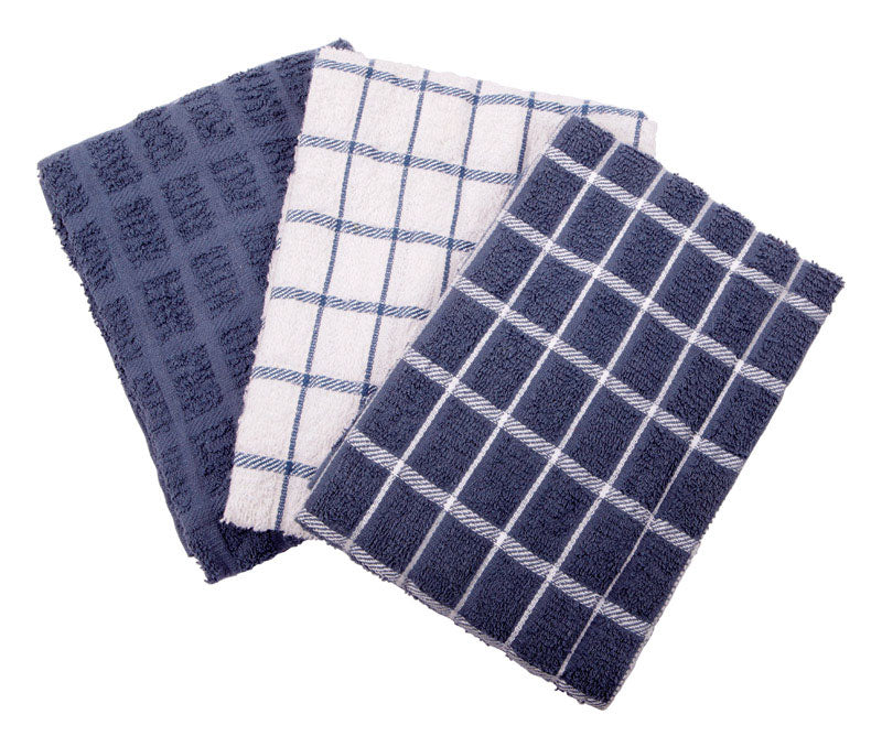 Ritz Premium 100% Cotton Terry Check Kitchen Dish Towels - Highly Absorbent, Super Soft, Long-Lasting, 25"x15", 3-Pack, Federal Blue
