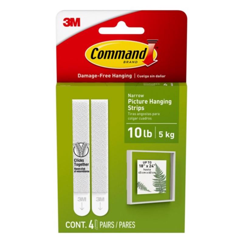 Command Narrow Picture Hanging Strips, White, 4-Pairs, Holds up to 12 lbs. 17207-ES